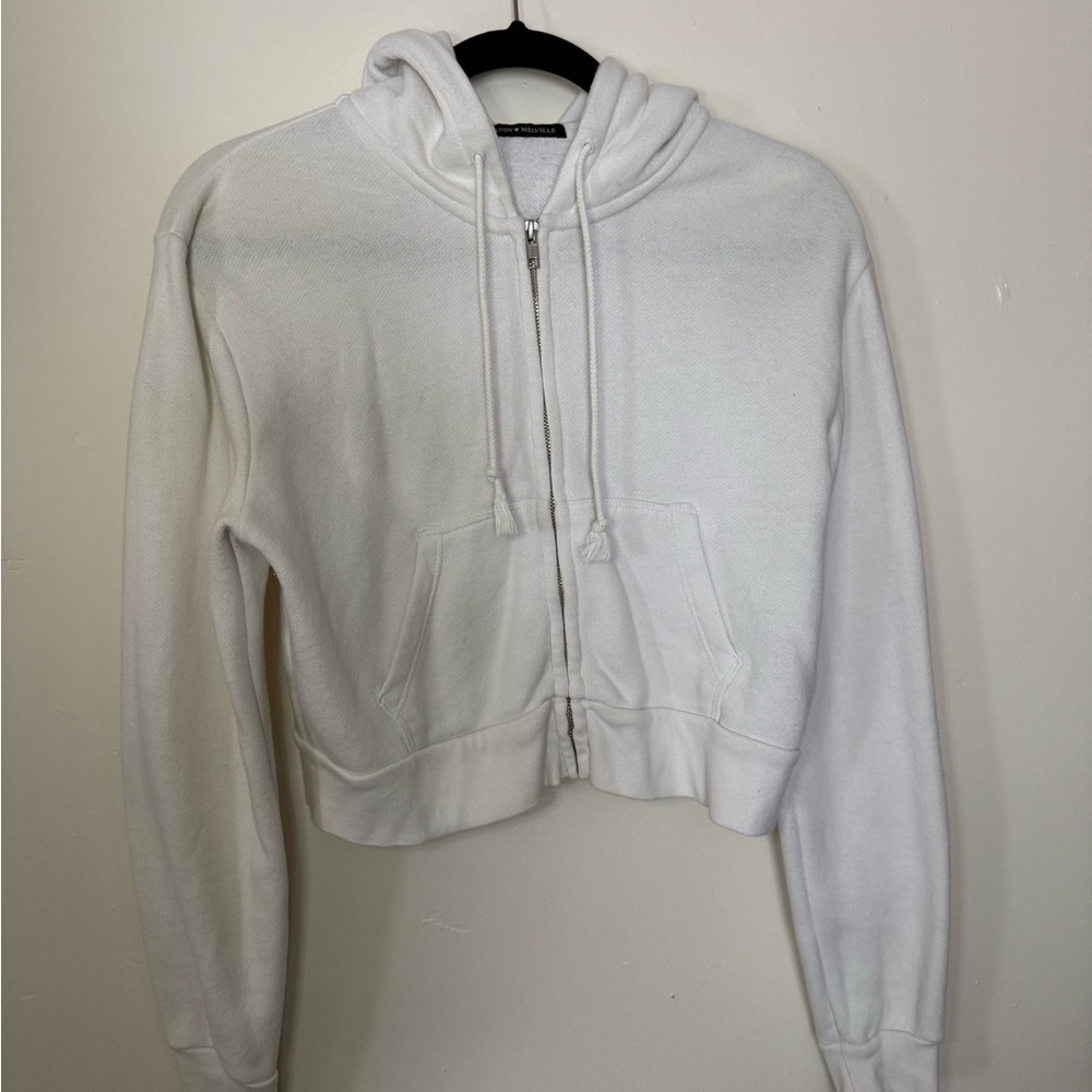 Brandy Melville White Cropped Hoodie